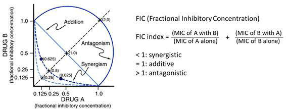 Isobologram과 Fractional Inhibitory Concentration (FIC)의 이론적 설명