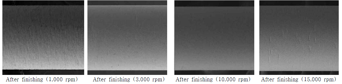 SEM micrographs of surface according to rotational speed of the workpiece (×200)