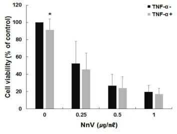 동맥평활근 세포에서 TNF-α 처리 후 세포생존률