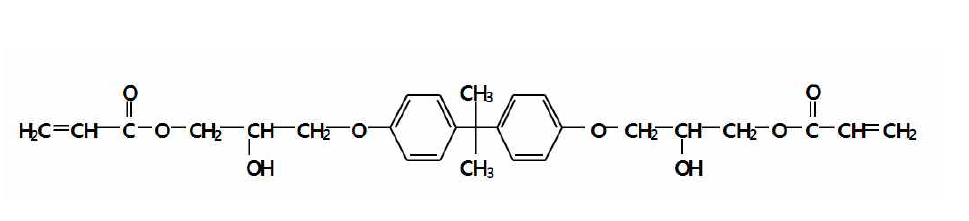 The chemical structure of the epoxy acrylate materials for electron beam curing.