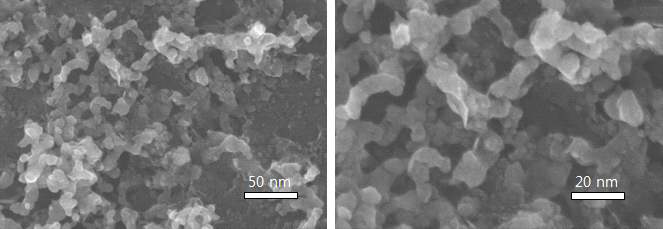 FE-SEM images of the synthesized nickel nanoparticles with 0.56 ml of 1 N NaOH solution.