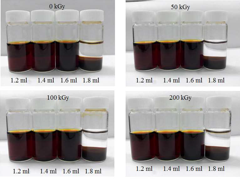 Images of synthesized γ-Fe2O3 nanoparticles with different sodium hydroxide concentration and electron beam absorbed dose.