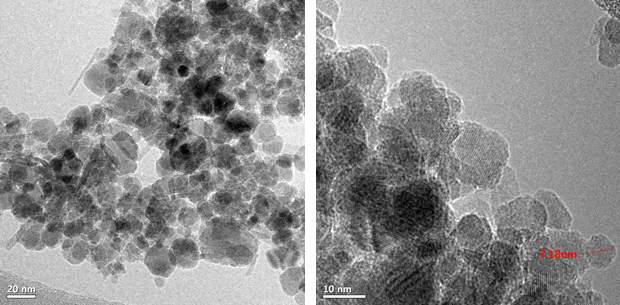 TEM images of FeCl3 0.1 g /DI water 10 ml /NaOH 1N, 1.2 ml/EB 500 kGy