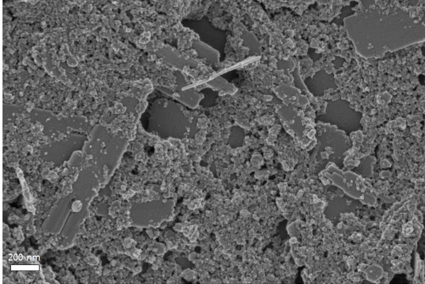 FE-SEM images of the synthesized α-Fe2O3 nanoparticles with absorbed dose of 500 kGy.