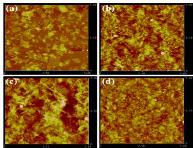 AFM images of the composite as a function of the electron beam irradiation