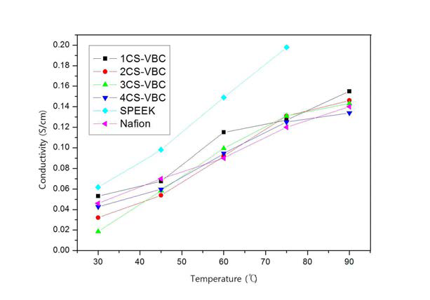 CS-VBC 멤브레인(DS 57%)의 수소이온 전도도