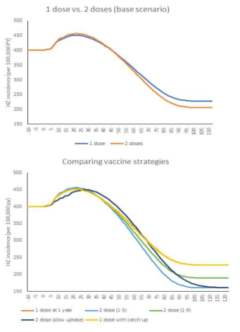 Change in herpes zoster incidence according to different vaccination strategies