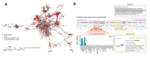 (A) 약물-타겟 네트워킹, (B) 약물-표적 단백질 통합정보 데이터베이스