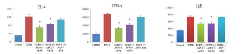 T세포 자극에 의한 림프절 T 세포의 IL-4, IFN-g 생산과 혈청 IgE 농도에의 아스파탐의 효과