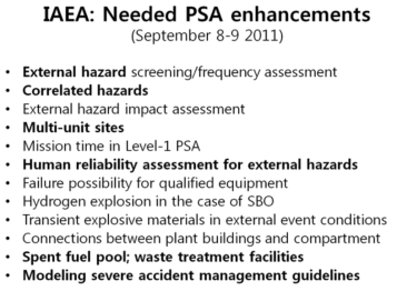 후쿠시마 원전 사고 후 IAEA가 정리한 PSA 개선 분야