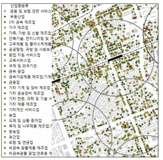 강남역 일대 산업중분류별 기업입지 현황 공간 DB 구축 (2014년)