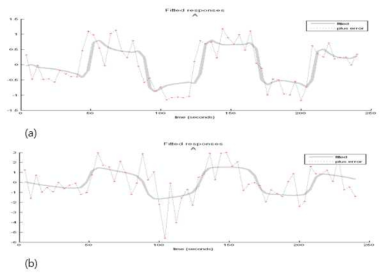 # 002 피험자에 대한 동일한 BA 3을 확인. (a) EPI에 대한 BOLD signal, (b) RASER에 대한 BOLD signal 확인