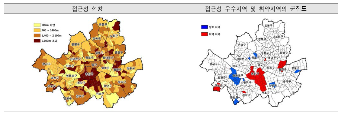 서울시 공공도서관의 접근성 분석결과