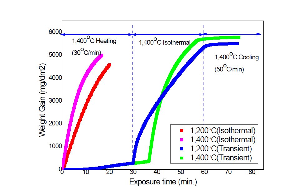 Isothermal 산화시험과 Transient 산화시험 거동 비교