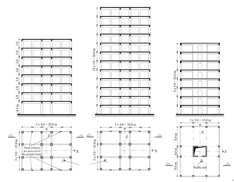 Floor plan and elevation of 8and 12 story frames