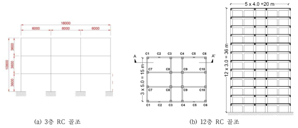 Selected RC frames for fragility analysis