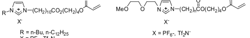 Acrylate 계열의 여러 가지 imidazolium 이온성 액체 모노머의 구조