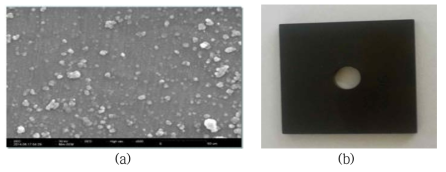(a)SEM image of stainless steel surface before dissolution test and (b)photograph of stainless steel specimen.