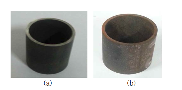 Photographs of Inconel-600 specimen, (a)after the first reductive step and (b) after the second reductive step.