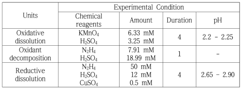 Experimental condition of once-through decontamination process.