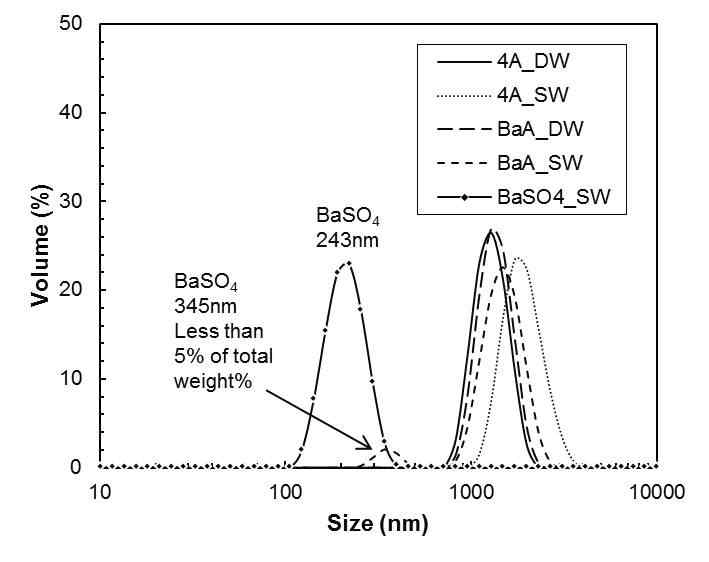 4A 및 BaA의 분산상 DLS 분석.