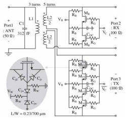 On-chip T/R Switchable balun 회로도