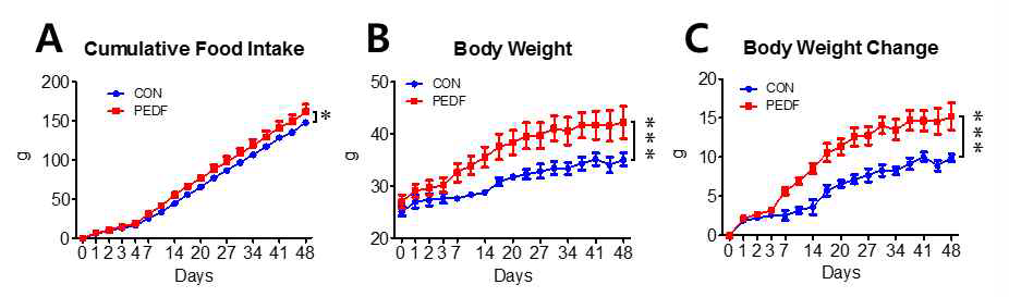 고지방식이섭취 시 시상하부-과발현 생쥐 에서 체중 변화