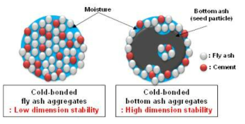 Schematic illustrations of cold-bonded fly ash and bottom ash aggregates