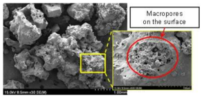 Macropores on surface of coal bottom ash