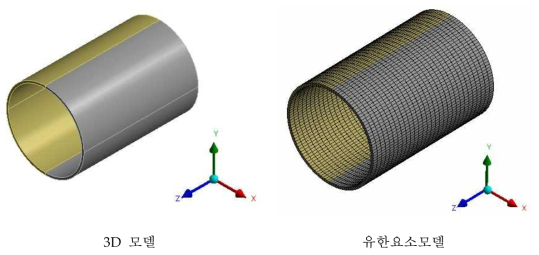 교차 용기의 3D 및 유한요소모델