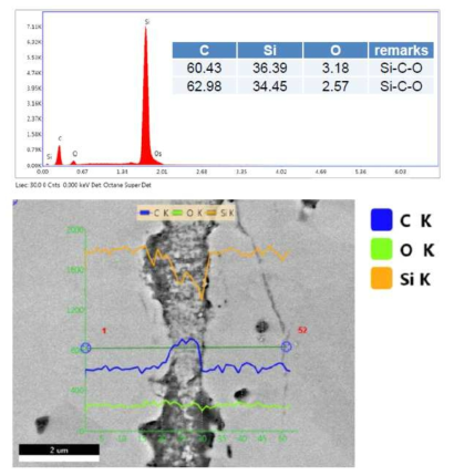 Elemental analysis along the interface of SiC joint.