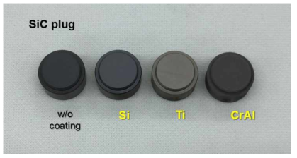 SiC plugs with coated interlayers of Si, Ti, CrAl.