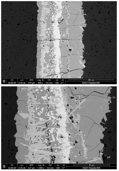 Interfacial microstructures of SiC tube/plug joints using Zr/CrAl interlayer.