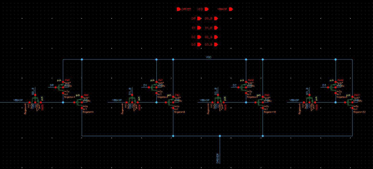 4-bit current-steering DAC(0~75 μA 전류를 복사함)