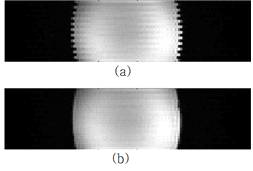 3mm² in-plane resolution의 water phantom 에 대한 (a) 기존 RASER 영상 (b) 위상보정을 적용 RASER 영상