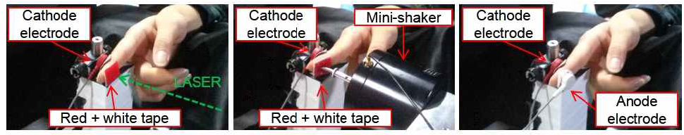 왼쪽부터, 레이저, 기계, 그리고 전기 촉각자극 제시를 장비 및 실험환경 설정 모습
