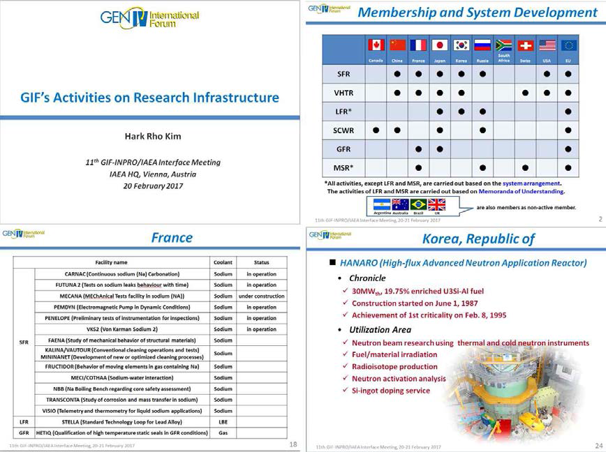 제11차 GIF/INPRO 연계회의 ‘연구개발 인프라 조사 보고’ 발표자료 (부록 4 참고)