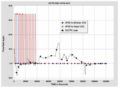 SGTR-SBO-AFW-ADV 사고경위에서 AFW 유량변화