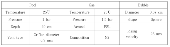 비응축성 기체를 이용한 수조여과 실험조건