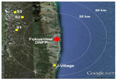 후쿠시마 지역의 Pu 분석을 위한 시료 채취 지점