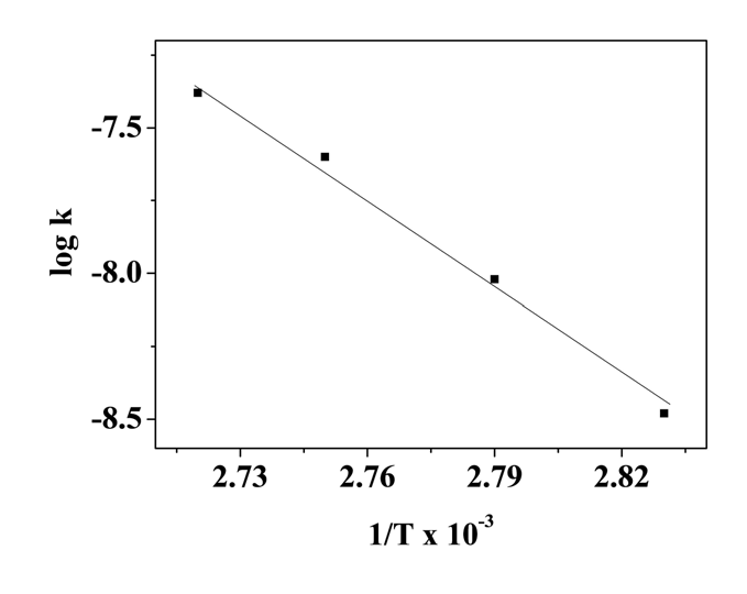 Arrhenius plot on the magnetite dissolution.