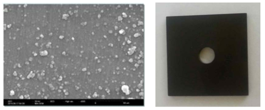 SEM image of stainless steel surface (X 500) before dissolution test and (b) photograph of stain steel specimen.
