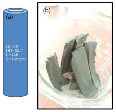 A model picture of candle cake (a) and BaSO4 cake (b) prepared by candle filtration from simulated decontamination solution