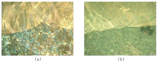 Surface images on the (a) EPRI Alloy 690/152 and (b) GA Alloy 690/152 taken after PWSCC test with a hydrogen concentration of 5 cc/kg H2O