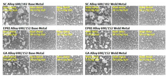 SEM images showing surface oxides of Ni-base alloys depending on hydrogen content