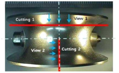 RUB specimen and cutting position for crack sizing