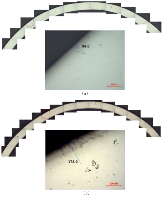 OM images of RUB specimens after 12 week test (a) without inhibitor and (b) with NiB for Alloy 690