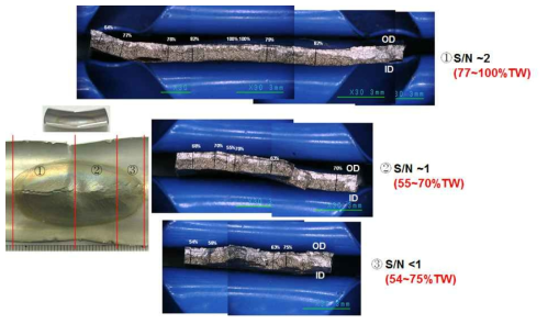 Destructive examination of U-bend ID crack with different S/N ratio.