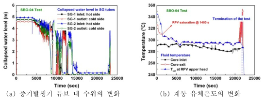 증기발생기 튜브 내 수위와 계통 유체온도의 변화