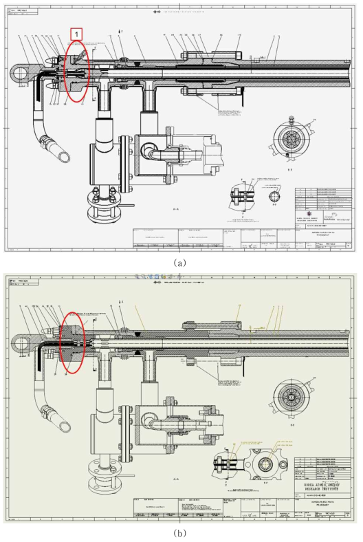 Assembly structure of IPS head part and top flange (a) previous design with o-ring (b) improved design with metal seal and piston ring